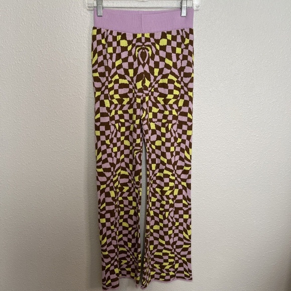 ASOS Geometric Print Purple/Brown Knit Flare Pant Size 0 - Picture 5 of 9